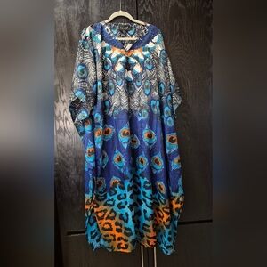 Colorful Peacock and Leopard Print Kaftan NeW With Tags. ONE SIZE